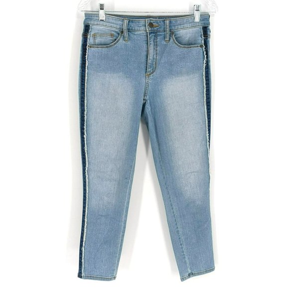 Universal Thread High Rise Skinny Crop Jeans 4 27 R Light Wash Fringe Trim Denim - Picture 1 of 13